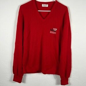 🔥🏈‎ VIntage 80's OKLAHOMA SOONERS V-Neck Embroidered Casual Sweater Sz L - EUC